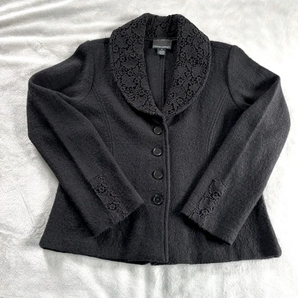 Cynthia Rowley Lace Collar Black Wool Jacket - Picture 2 of 12